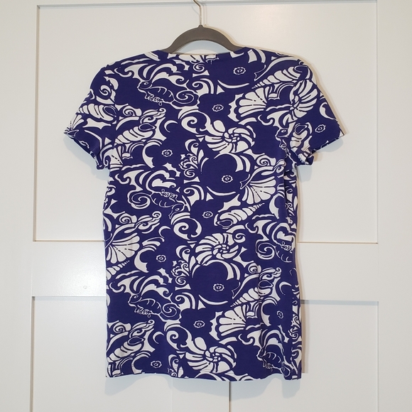 Lily Pulitzer Seashells Purple & White  Short Slv T Shirt Cotton Stretch Medium - Picture 8 of 8